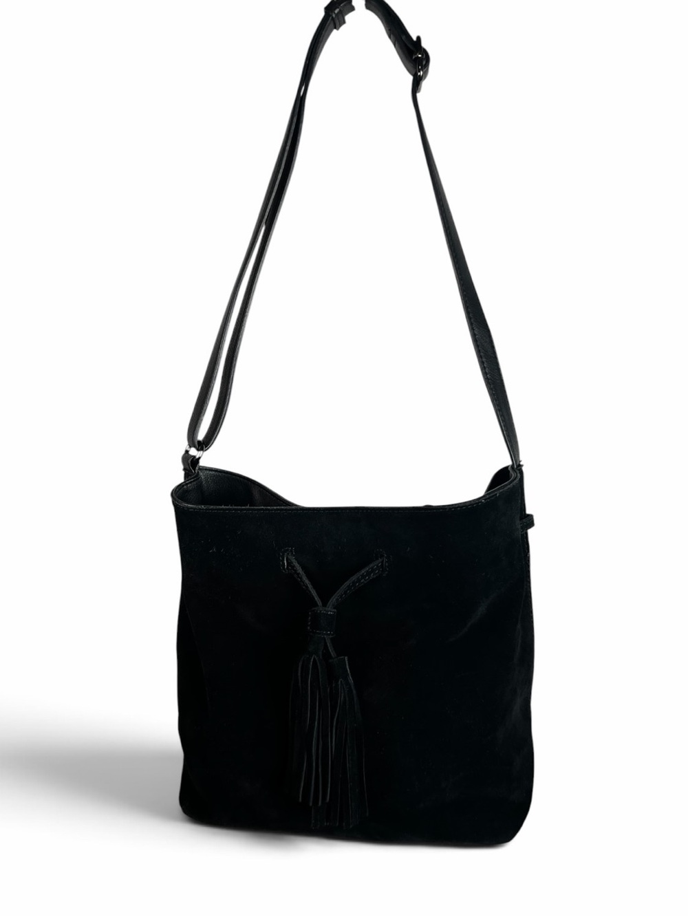 Moda Luxe Black Suede Leather Hobo Shoulder Bag Tassel Purse